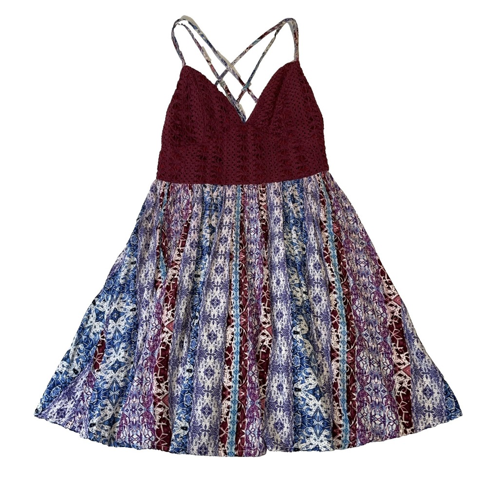 Earthbound Crochet Tunic Tank Top Small Mini Dress Boho Festival Hippie Strappy